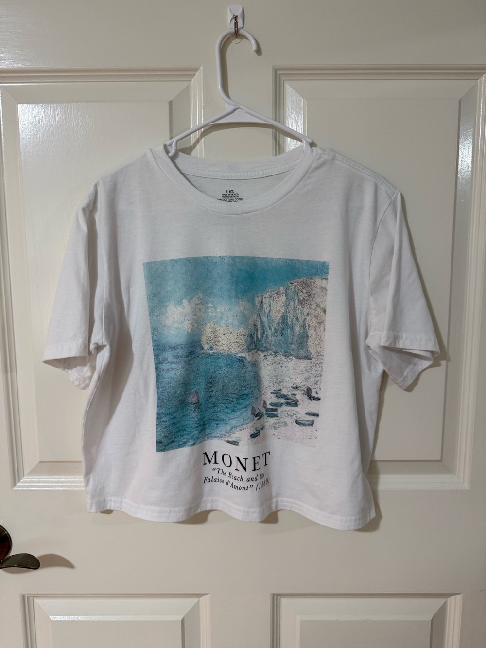 Monet White Cropped Tee with Blue Seascape Print